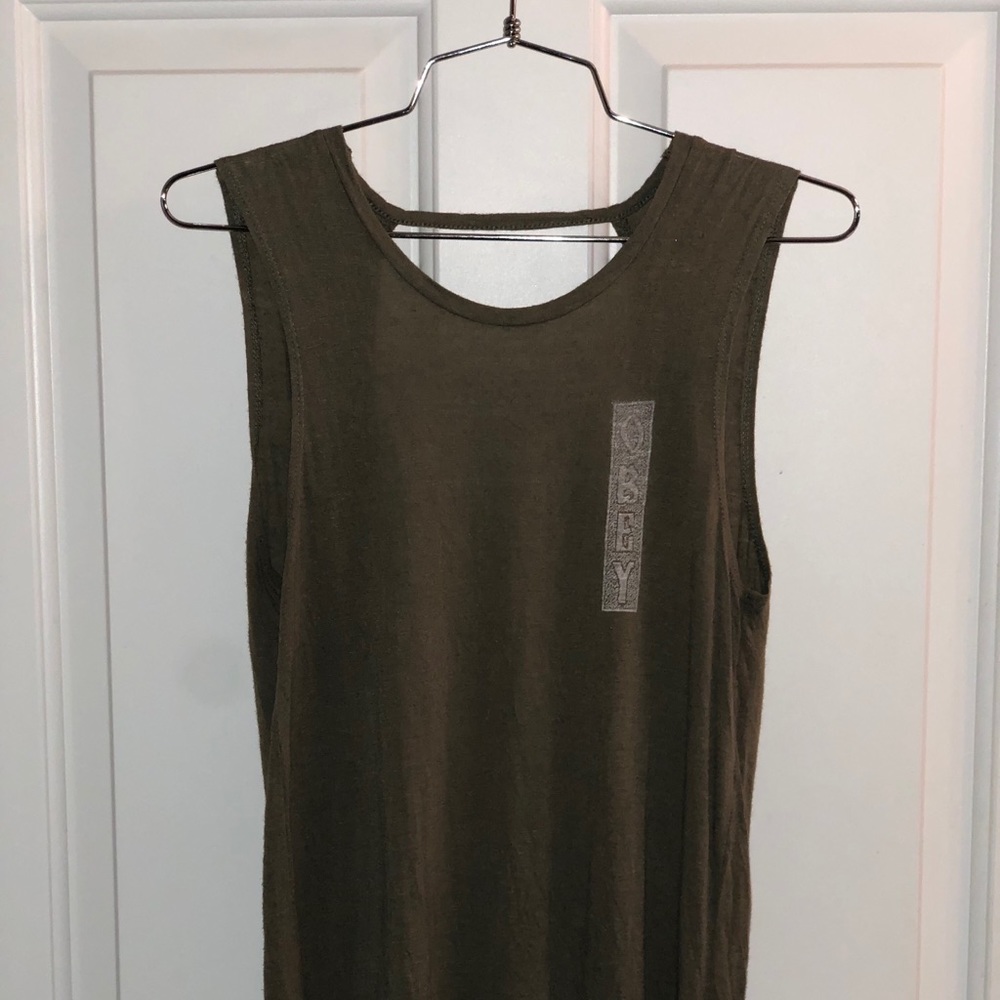 Obey olive green open back tank top medium